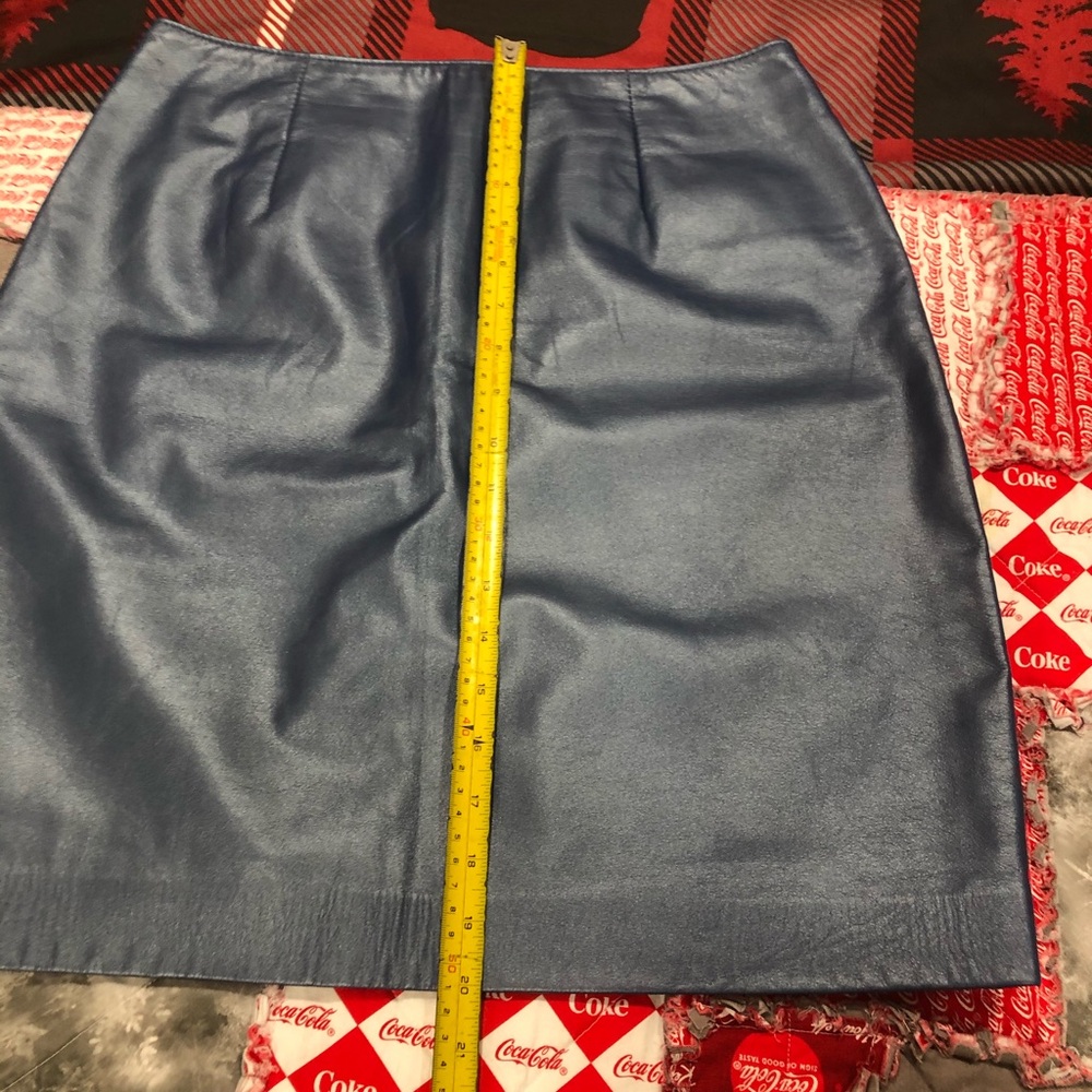 The Leather Ranch metallic blue leather skirt and jean style jacket - Picture 7 of 12